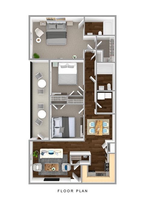 Floor plan for 3 beds, 2 baths, 1153 sqft